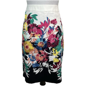 Van Heusen Skirt sz 10 White Pink Green Blue Floral Garden Straight Knee Wedding
